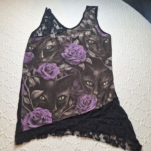 Spiral Direct The Watchers Allover Adj Shoulder Lace Top, Asymmetrical, Sz L